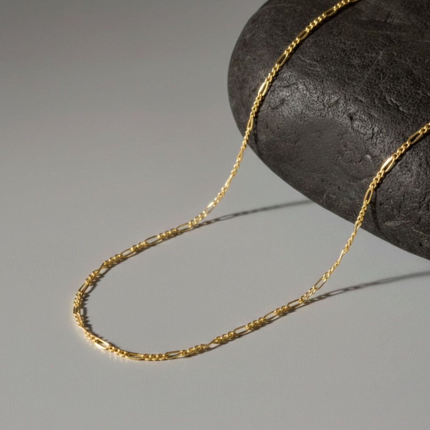 22CT Gold Plated Silver 92.5 Purity Heart Pendant with Figaro Chain 18 Inches for Women by Akshat Sapphire PSF0506_Gold