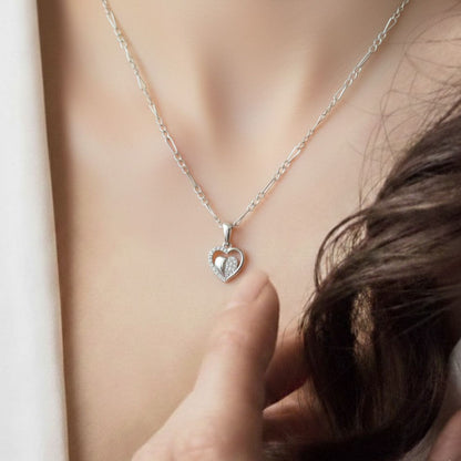 Sterling Silver Heart Pendant with 18 Inches Figaro Chain for Women by Akshat Sapphire 92.5 Silver PSF0509