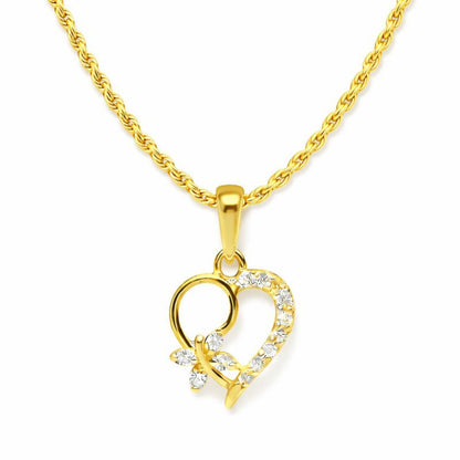 22CT Gold Plated Silver 92.5 Purity Heart Pendant with Rope Chain 18 Inches for Women by Akshat Sapphire PSR0507_Gold