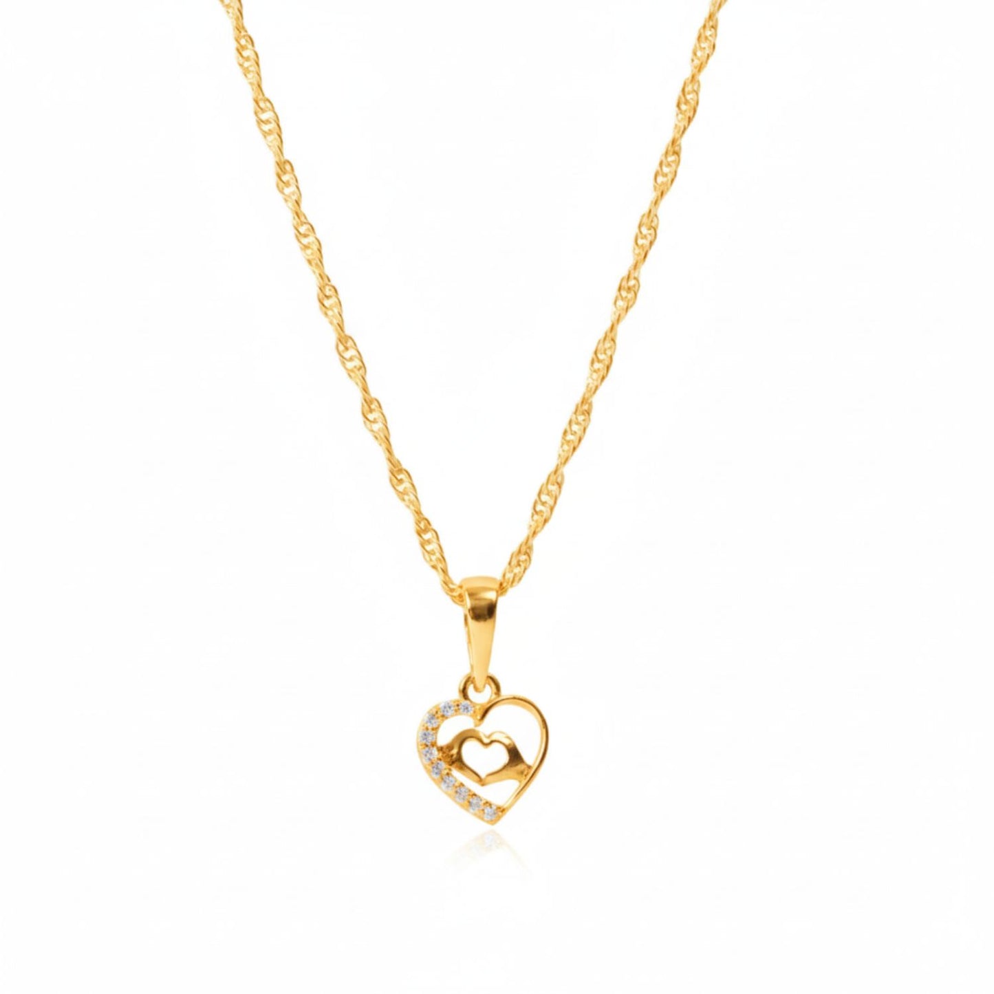 22CT Gold Plated Silver 92.5 Purity Heart Pendant with Rope Chain 18 Inches for Women by Akshat Sapphire PSR0510_Gold