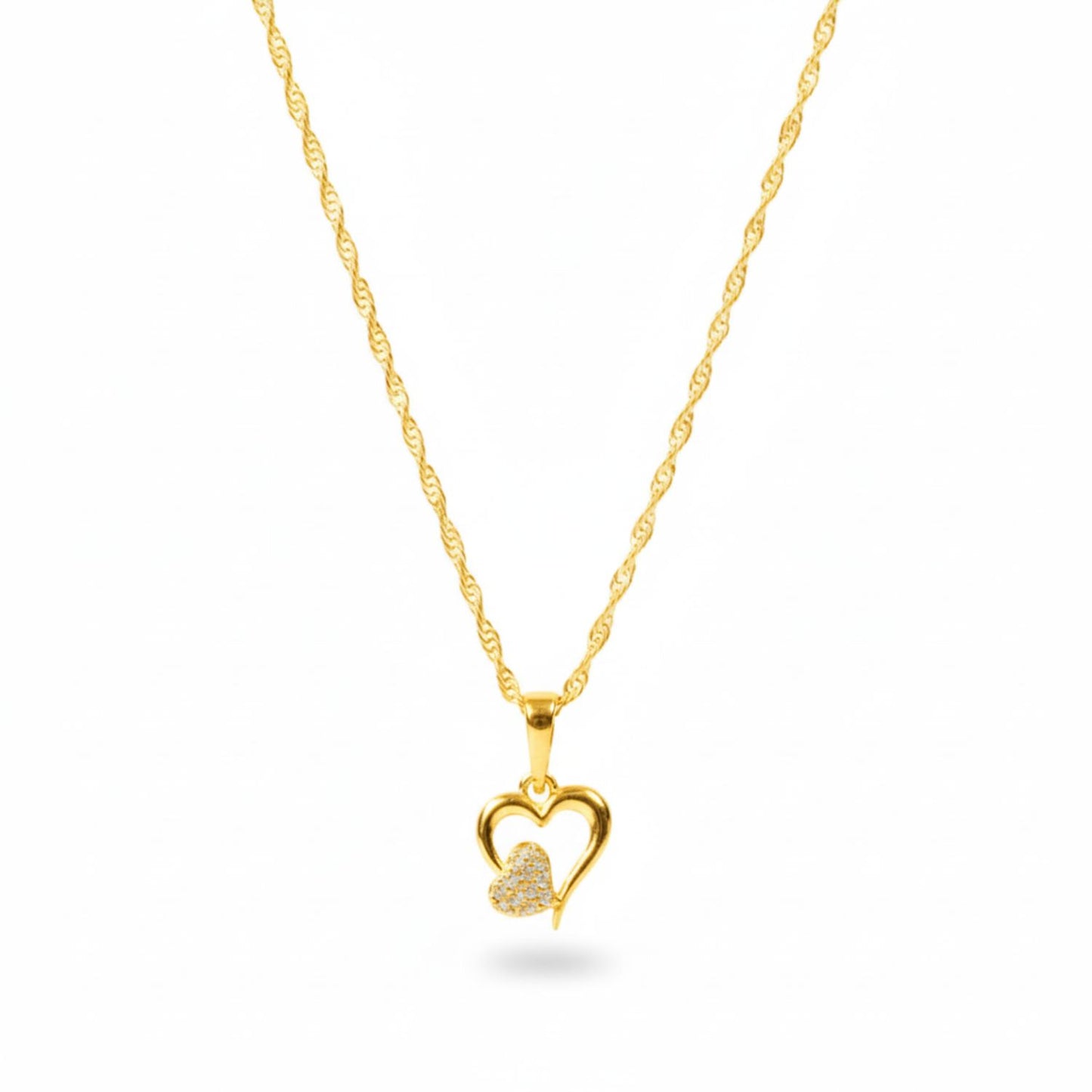 22CT Gold Plated Silver 92.5 Purity Heart Pendant with Rope Chain 18 Inches for Women by Akshat Sapphire PSR0514_Gold