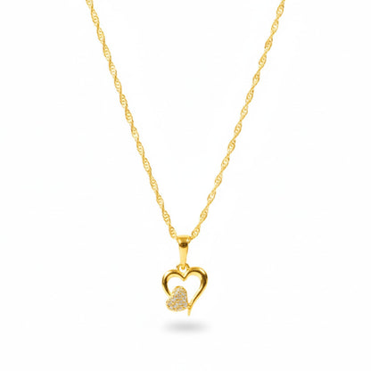 22CT Gold Plated Silver 92.5 Purity Heart Pendant with Rope Chain 18 Inches for Women by Akshat Sapphire PSR0514_Gold