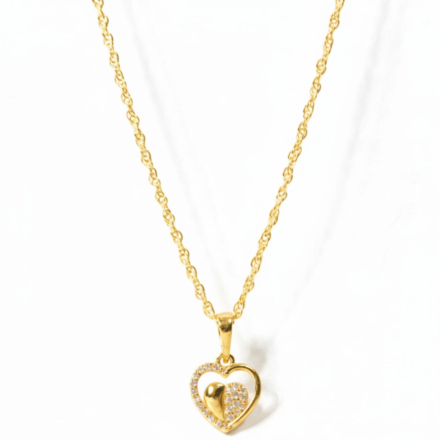 22CT Gold Plated Silver 92.5 Purity Heart Pendant with Rope Chain 18 Inches for Women by Akshat Sapphire PSR0509_Gold