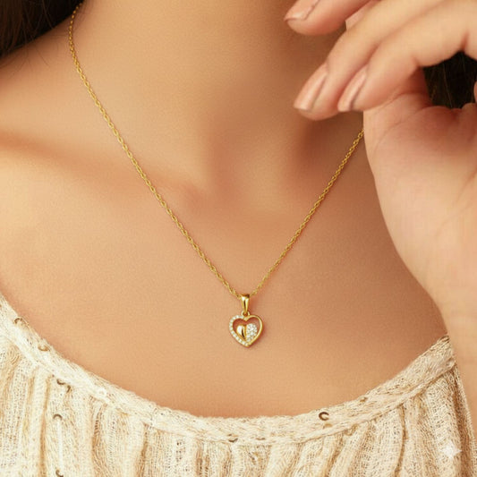22CT Gold Plated Silver 92.5 Purity Heart Pendant with Rope Chain 18 Inches for Women by Akshat Sapphire PSR0509_Gold