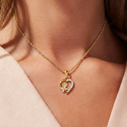 22CT Gold Plated Silver 92.5 Purity Heart Pendant with Rope Chain 18 Inches for Women by Akshat Sapphire PSR0507_Gold