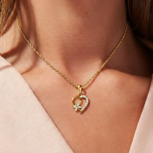 22CT Gold Plated Silver 92.5 Purity Heart Pendant with Rope Chain 18 Inches for Women by Akshat Sapphire PSR0507_Gold