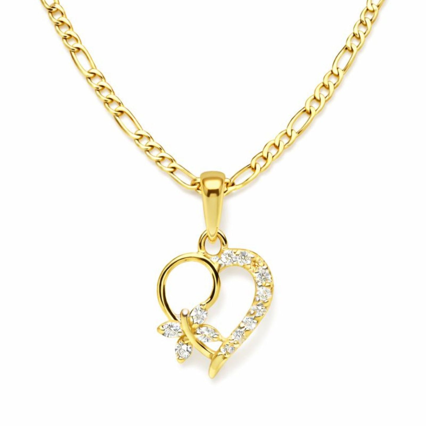 22CT Gold Plated Silver 92.5 Purity Heart Pendant with Figaro Chain 18 Inches for Women by Akshat Sapphire PSF0507_Gold