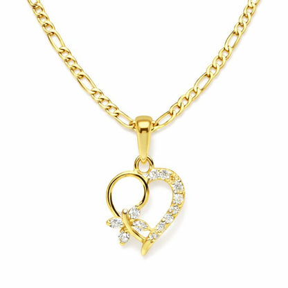 22CT Gold Plated Silver 92.5 Purity Heart Pendant with Figaro Chain 18 Inches for Women by Akshat Sapphire PSF0507_Gold