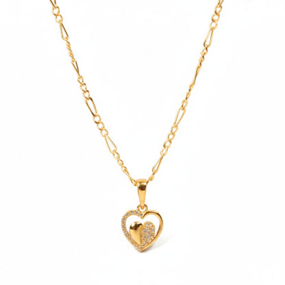 22CT Gold Plated Silver 92.5 Purity Heart Pendant with Figaro Chain 18 Inches for Women by Akshat Sapphire PSF0509_Gold