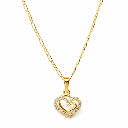 22CT Gold Plated Silver 92.5 Purity Heart Pendant with Figaro Chain 18 Inches for Women by Akshat Sapphire PSF0506_Gold