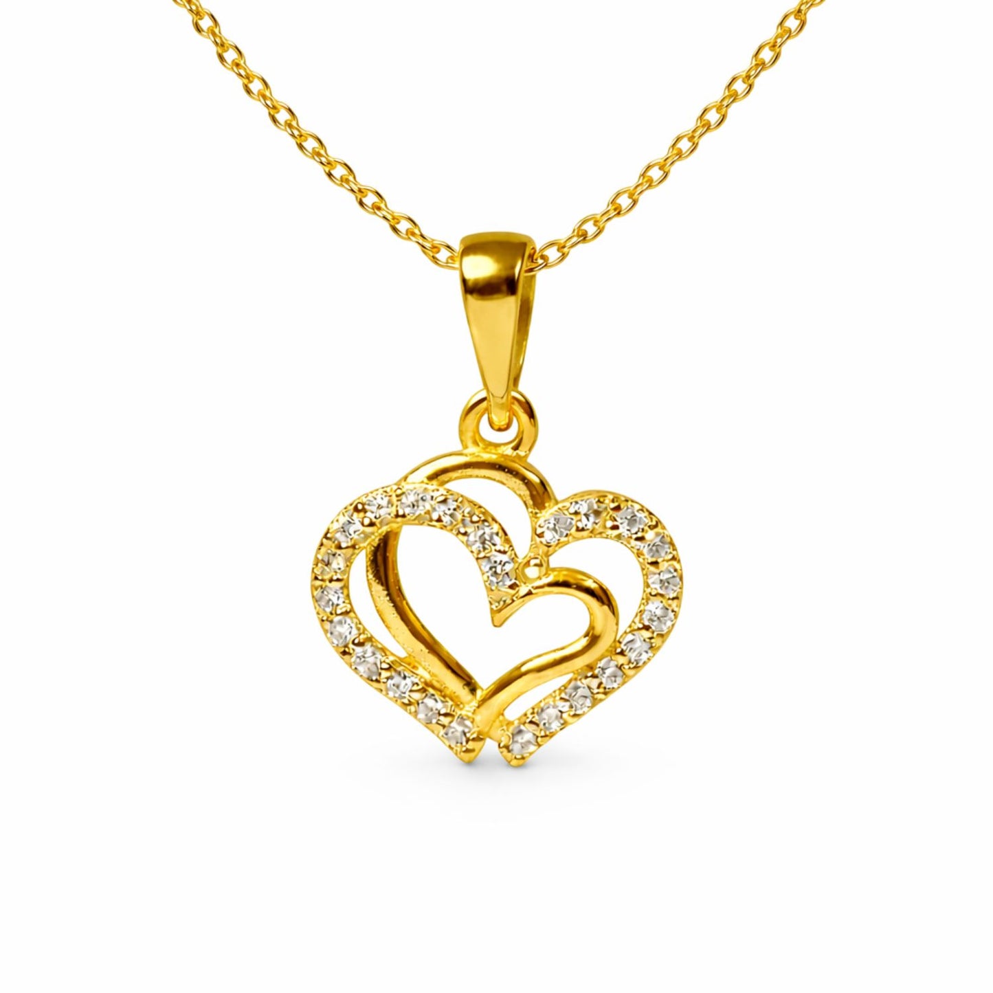 22CT Gold Plated Silver 92.5 Purity Heart Pendant with Anchor Chain 18 Inches for Women by Akshat Sapphire PSA0506_Gold