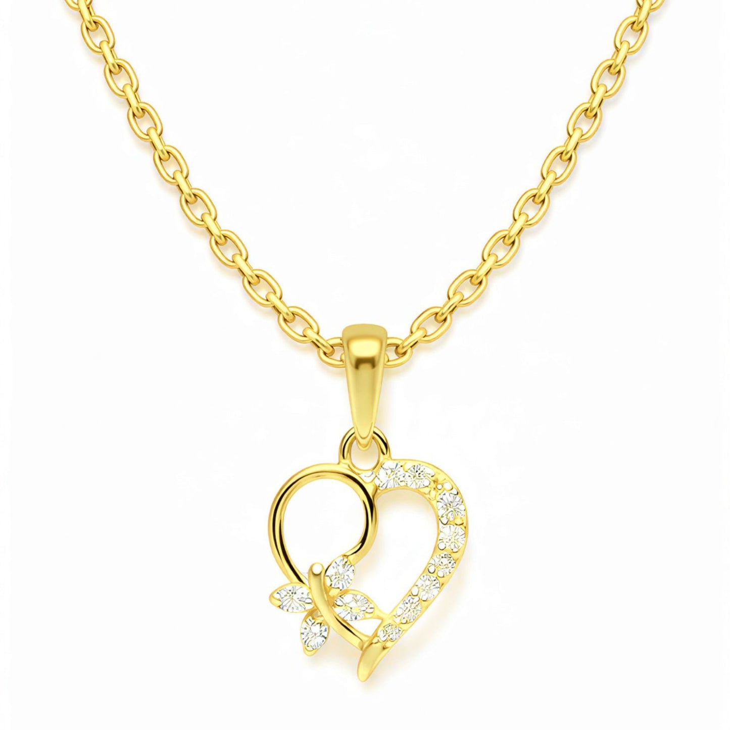 22CT Gold Plated Silver 92.5 Purity Heart Pendant with Anchor Chain 18 Inches for Women by Akshat Sapphire PSA0507_Gold