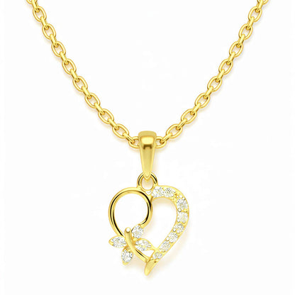 22CT Gold Plated Silver 92.5 Purity Heart Pendant with Anchor Chain 18 Inches for Women by Akshat Sapphire PSA0507_Gold
