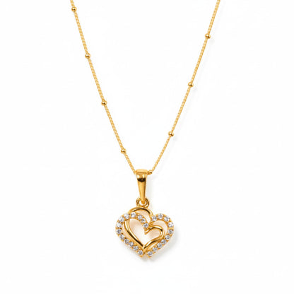 22CT Gold Plated Silver 92.5 Purity Heart Pendant with Ball Chain 18 Inches for Women by Akshat Sapphire PSBL0506_Gold