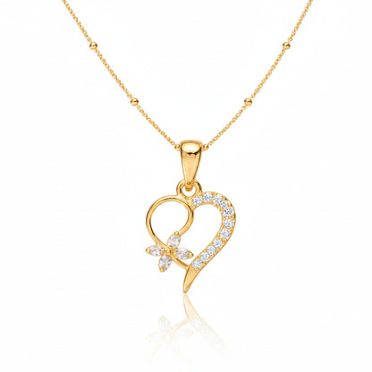 22CT Gold Plated Silver 92.5 Purity Heart Pendant with Ball Chain 18 Inches for Women by Akshat Sapphire PSBL0507_Gold