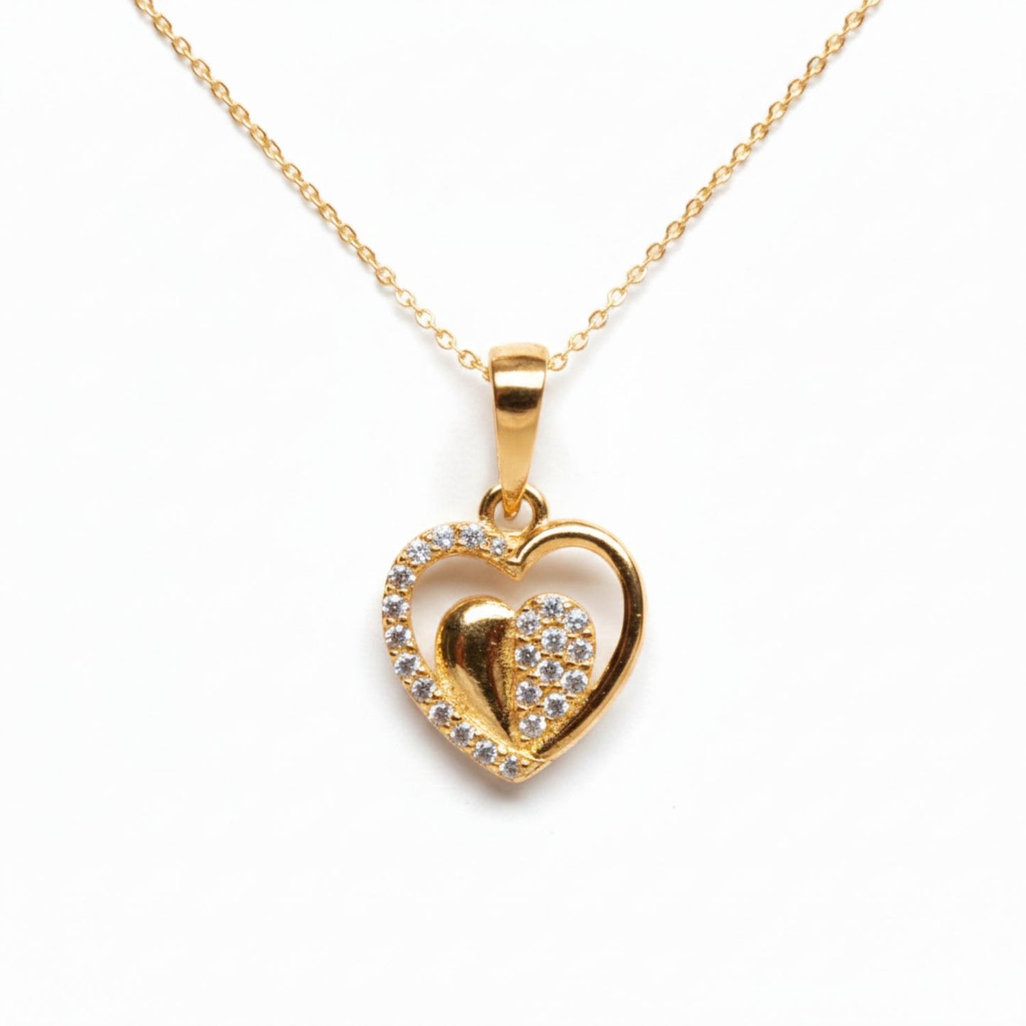 22CT Gold Plated Silver 92.5 Purity Heart Pendant with Anchor Chain 18 Inches for Women by Akshat Sapphire PSA0509_Gold