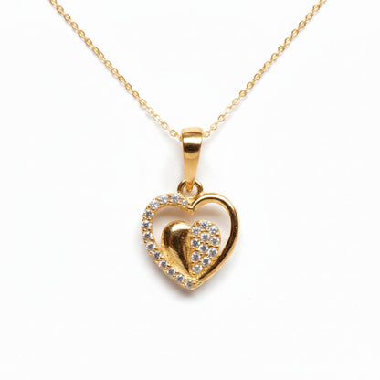 22CT Gold Plated Silver 92.5 Purity Heart Pendant with Anchor Chain 18 Inches for Women by Akshat Sapphire PSA0509_Gold