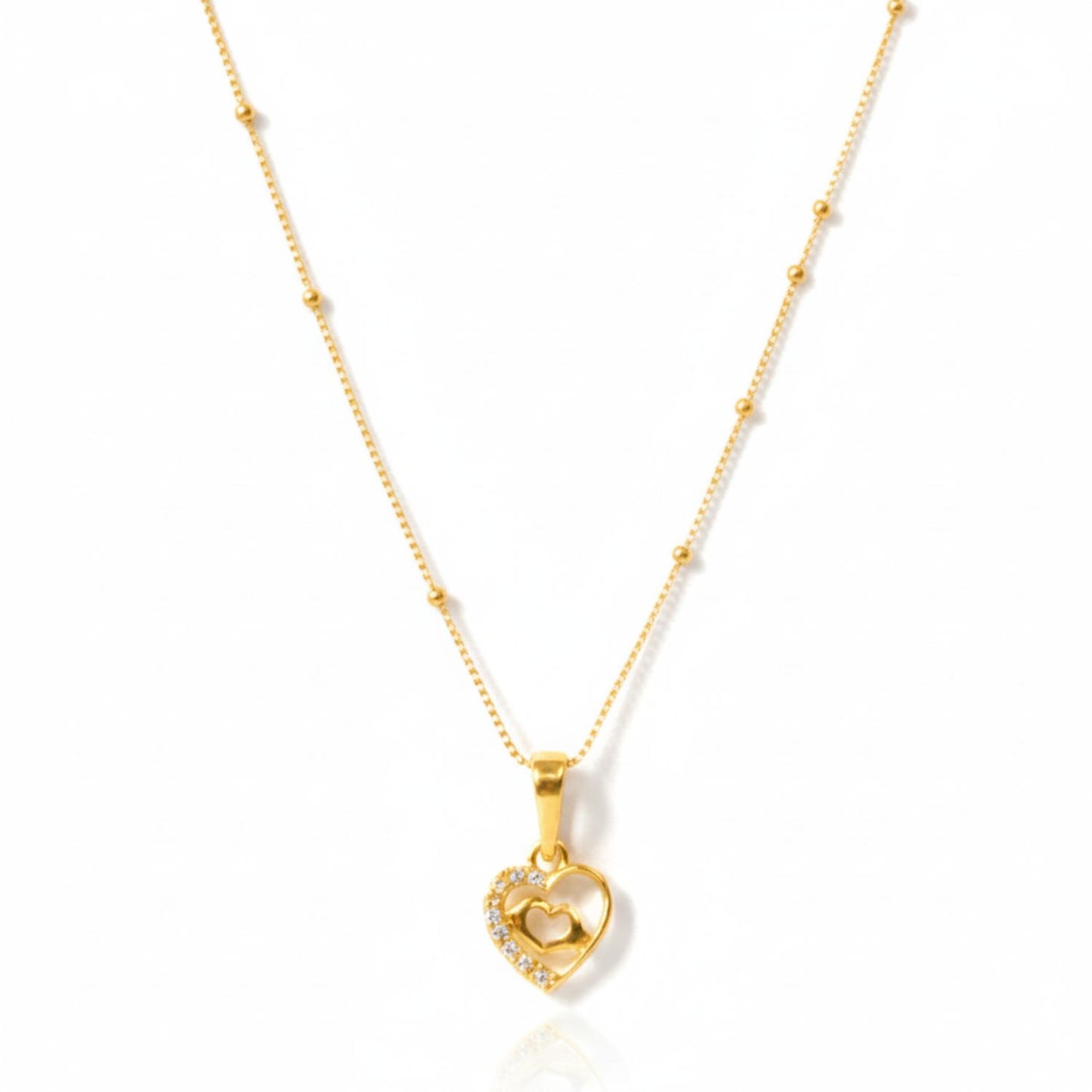 22CT Gold Plated Silver 92.5 Purity Heart Pendant with Ball Chain 18 Inches for Women by Akshat Sapphire PSBL0510_Gold