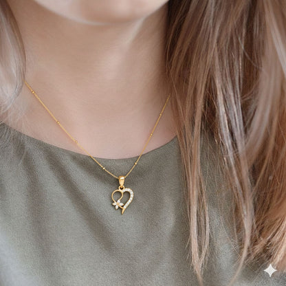 22CT Gold Plated Silver 92.5 Purity Heart Pendant with Ball Chain 18 Inches for Women by Akshat Sapphire PSBL0507_Gold