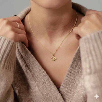 22CT Gold Plated Silver 92.5 Purity Heart Pendant with Ball Chain 18 Inches for Women by Akshat Sapphire PSBL0506_Gold