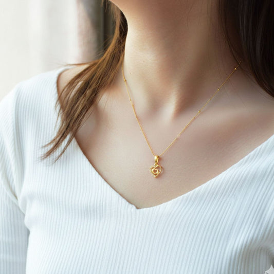 22CT Gold Plated Silver 92.5 Purity Heart Pendant with Ball Chain 18 Inches for Women by Akshat Sapphire PSBL0510_Gold