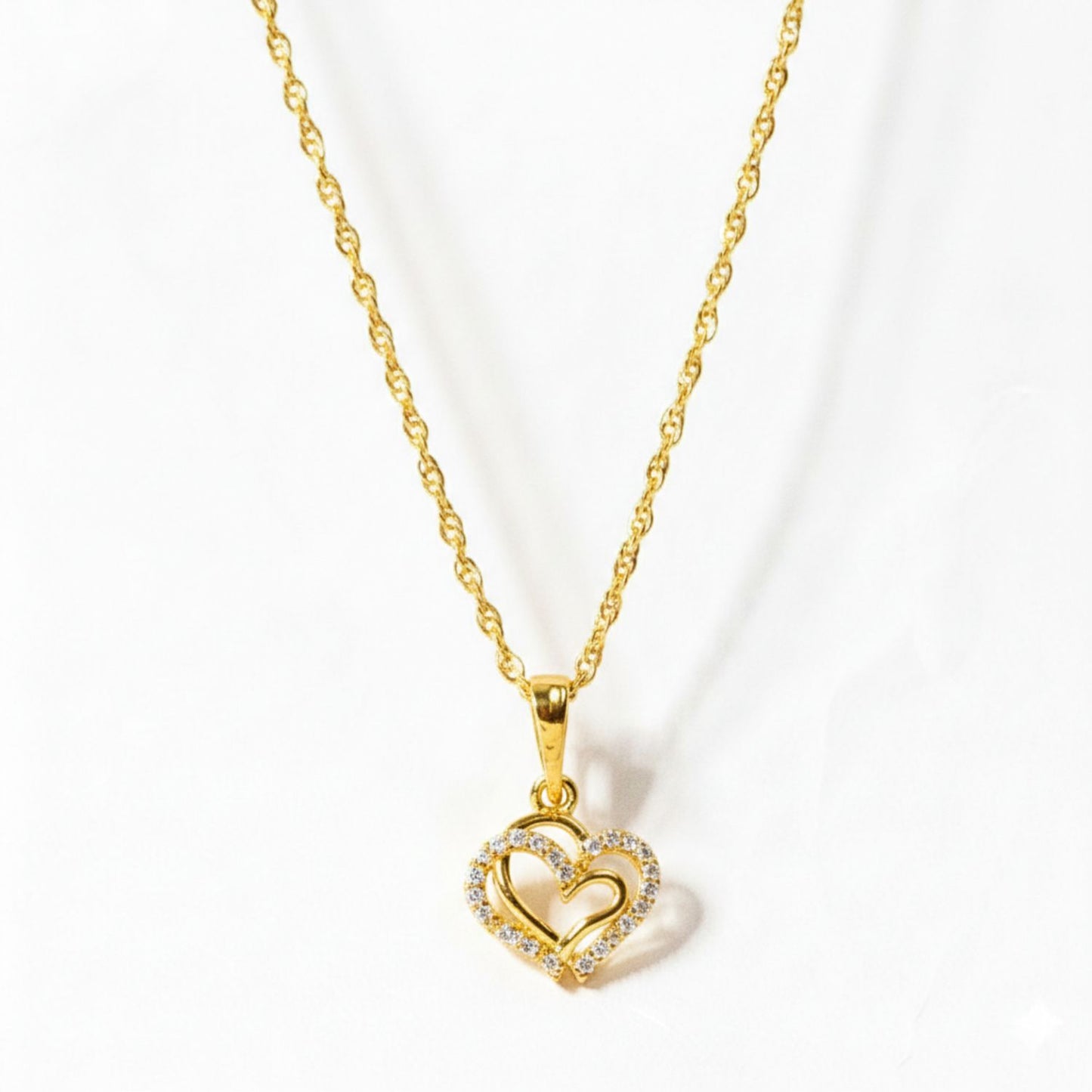 22CT Gold Plated Silver 92.5 Purity Heart Pendant with Rope Chain 18 Inches for Women by Akshat Sapphire PSR0506_Gold
