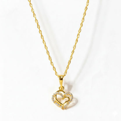 22CT Gold Plated Silver 92.5 Purity Heart Pendant with Rope Chain 18 Inches for Women by Akshat Sapphire PSR0506_Gold