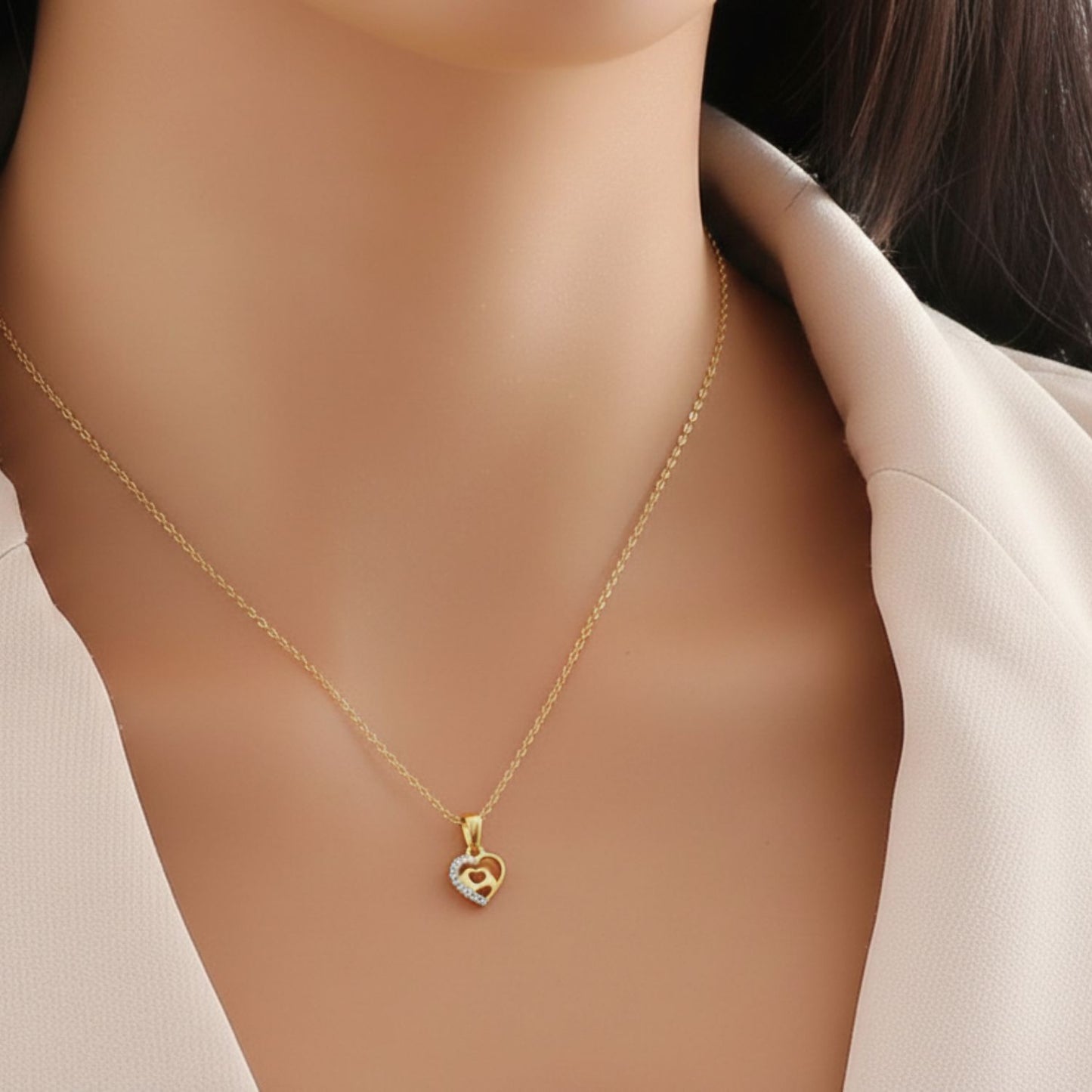 22CT Gold Plated Silver 92.5 Purity Heart Pendant with Anchor Chain 18 Inches for Women by Akshat Sapphire PSA0510_Gold