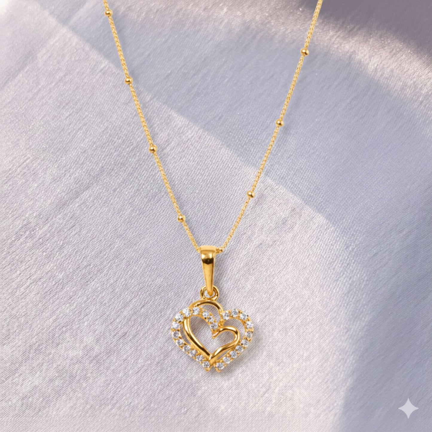 22CT Gold Plated Silver 92.5 Purity Heart Pendant with Ball Chain 18 Inches for Women by Akshat Sapphire PSBL0506_Gold