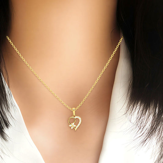 22CT Gold Plated Silver 92.5 Purity Heart Pendant with Anchor Chain 18 Inches for Women by Akshat Sapphire PSA0507_Gold