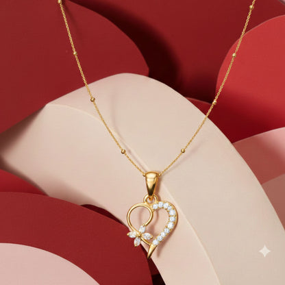 22CT Gold Plated Silver 92.5 Purity Heart Pendant with Ball Chain 18 Inches for Women by Akshat Sapphire PSBL0507_Gold