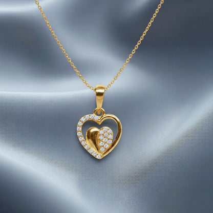 22CT Gold Plated Silver 92.5 Purity Heart Pendant with Anchor Chain 18 Inches for Women by Akshat Sapphire PSA0509_Gold