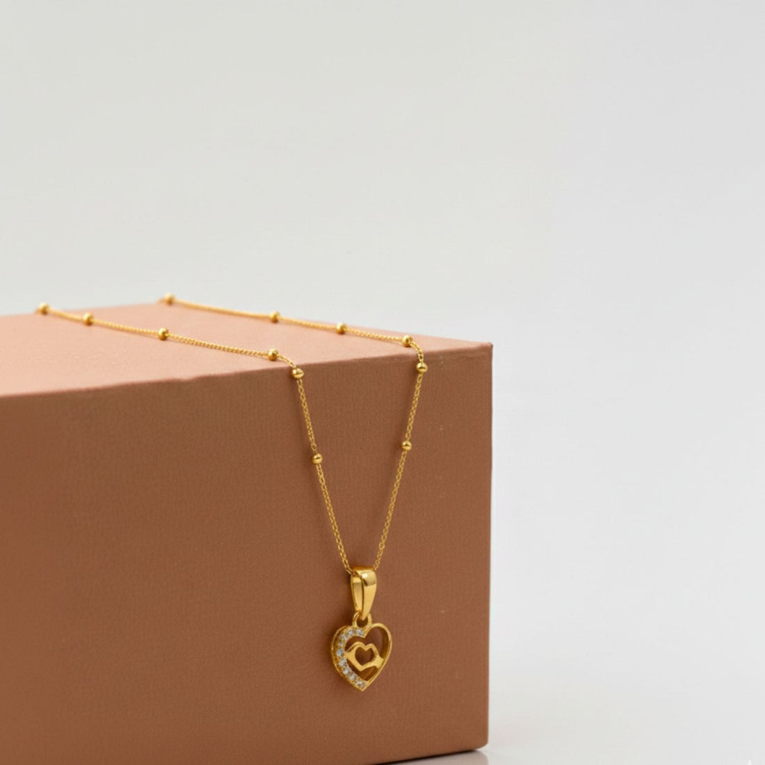 22CT Gold Plated Silver 92.5 Purity Heart Pendant with Ball Chain 18 Inches for Women by Akshat Sapphire PSBL0510_Gold
