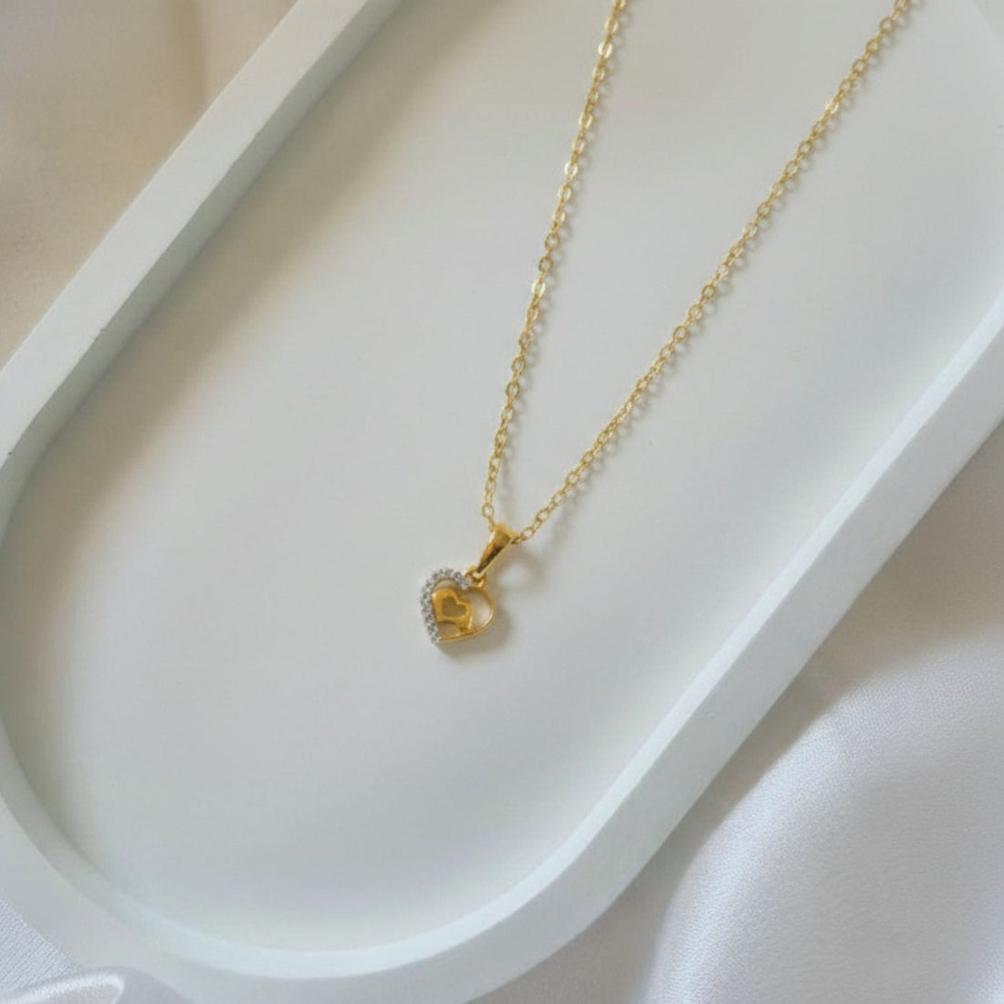 22CT Gold Plated Silver 92.5 Purity Heart Pendant with Anchor Chain 18 Inches for Women by Akshat Sapphire PSA0510_Gold