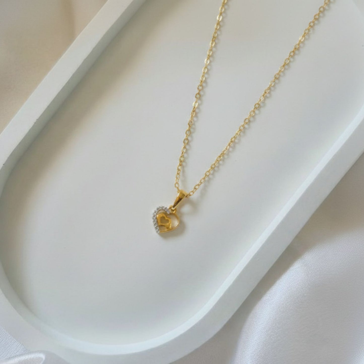 22CT Gold Plated Silver 92.5 Purity Heart Pendant with Anchor Chain 18 Inches for Women by Akshat Sapphire PSA0510_Gold