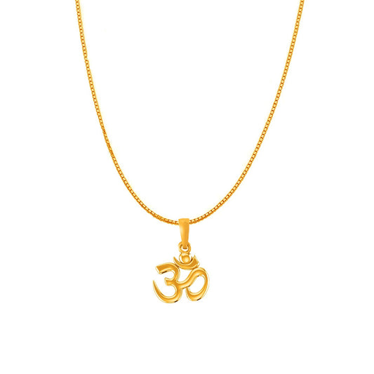 22KT Gold Plated Sterling Silver (92.5% Purity) Pure Silver Spiritual OM Chain Pendant (Locket with Box Chain) for Women
