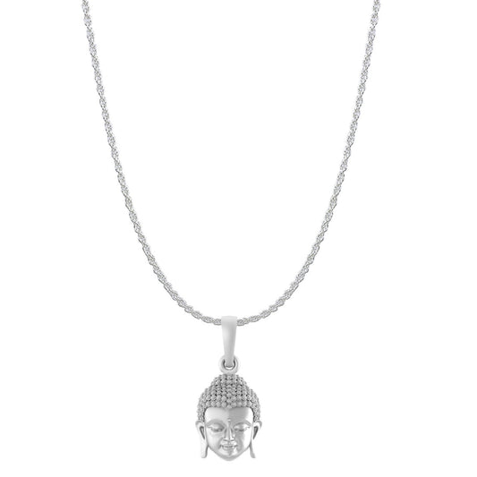 Akshat Sapphire Sterling Silver (92.5% purity) Spiritual God Gautam Buddha Chain Pendant (Pendant with Rope Chain-22 inches) for Men & Women Pure Silver religious Gautam buddh Chain Locket for Good Health & Wealth