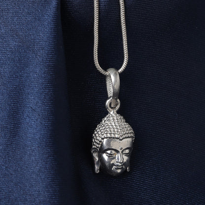 Akshat Sapphire Sterling Silver (92.5% purity) Spiritual God Gautam Buddha Chain Pendant (Pendant with Rope Chain-22 inches) for Men & Women Pure Silver religious Gautam buddh Chain Locket for Good Health & Wealth