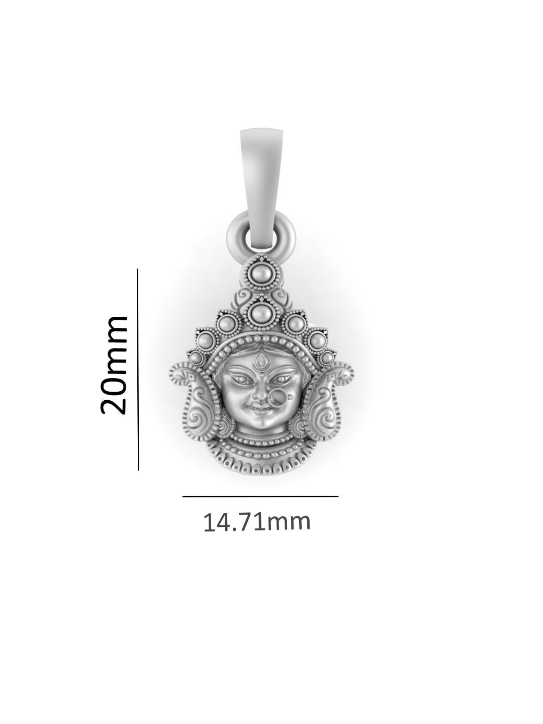 God Durga Maa Pure Silver 92.5% purity Chain pendant by Durga Maa Pendant (Pendant with Figaro Chain-18 inches)