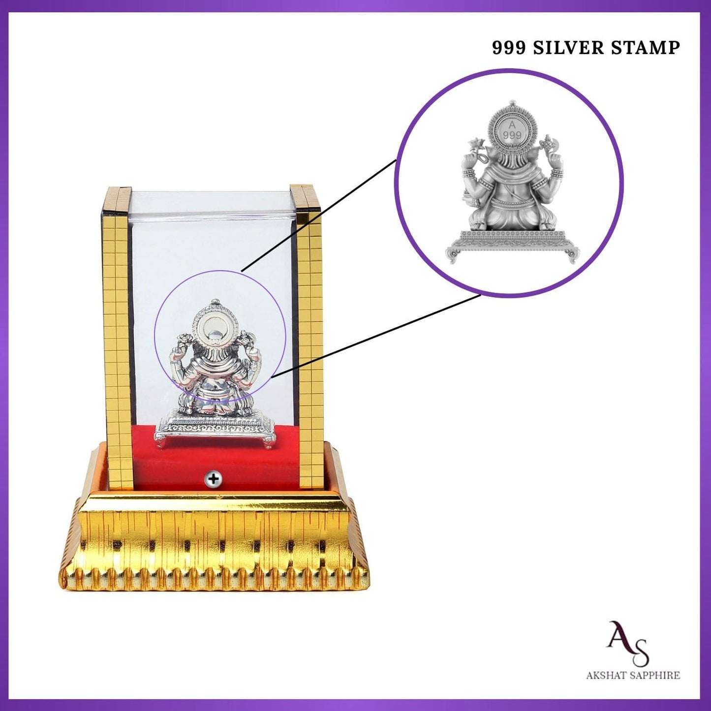 God Ganesh Idol by Akshat Sapphire 99.9 Pure Silver ID27