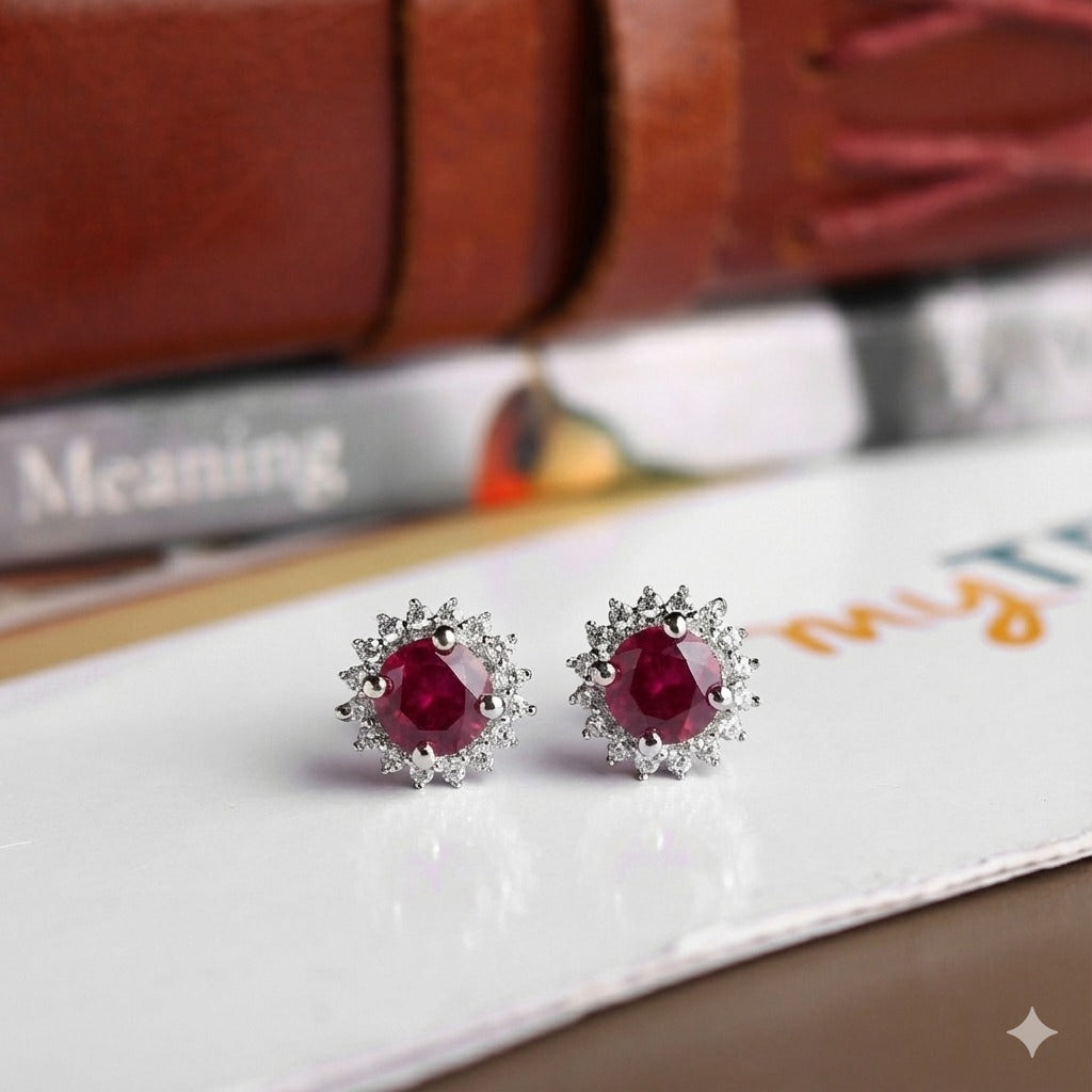 Sterling Silver Stud Earrings for Women by Akshat Sapphire 92.5 Silver Rhodium Plated S10151