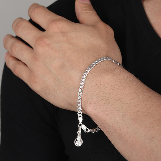 Sterling Silver curb bracelet with sai baba charm for men by akshat sapphire 92.5 silver brmckd7278