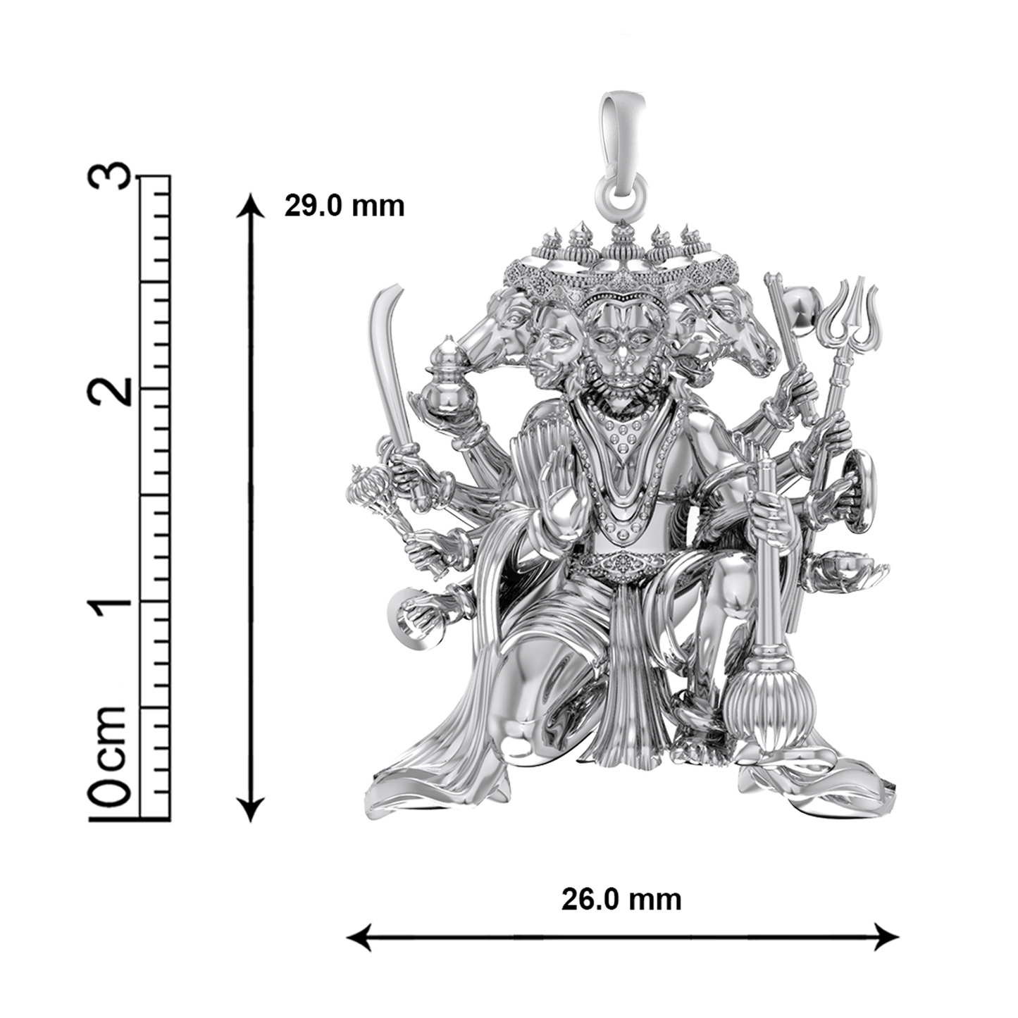 92.5% Pure Sterling Silver God Panchmukhi Hanuman/Bajrang Bali (Big Size) Pendant for Men & Women