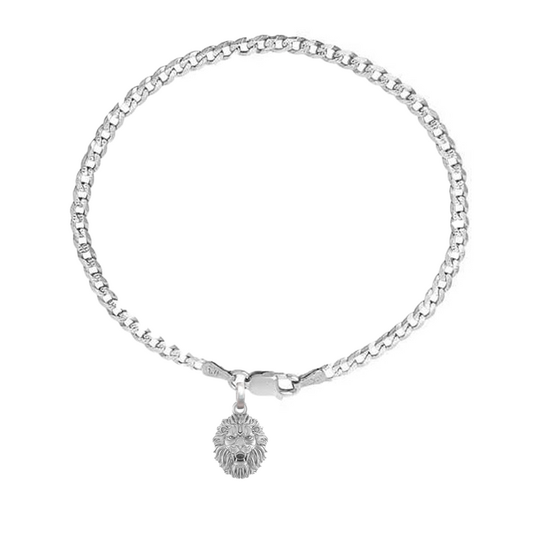 Akshat Sapphire 92.5% pure Sterling Silver Curb Designer Bracelet with Charm Narsimha for Men & Boys