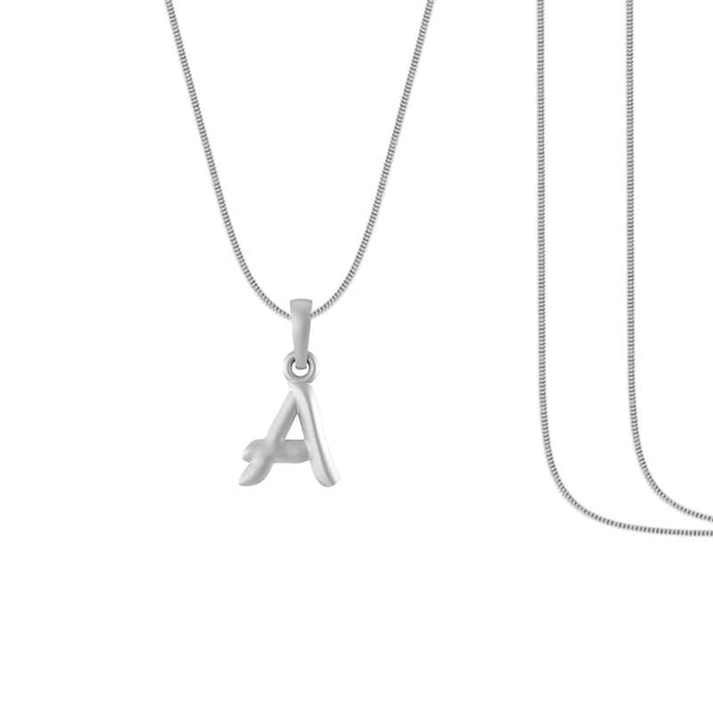 Alphabet Silver Chain Pendant (92.5% purity) for kids upto 4 years by (Snake Chain: 12 Inches)