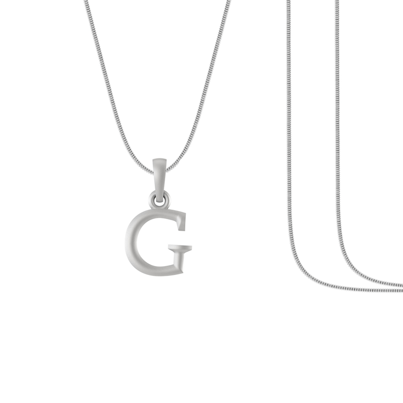 Sterling silver G alphabet chain pendant for kids snake chain 12 inches by Akshat Sapphire 92.5 Silver KDPSS12-G-8029