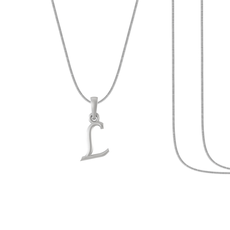 Alphabet Silver Chain Pendant  (92.5% purity) for kids upto 4 years by Akshat Sapphire (Snake Chain: 12 Inches)
