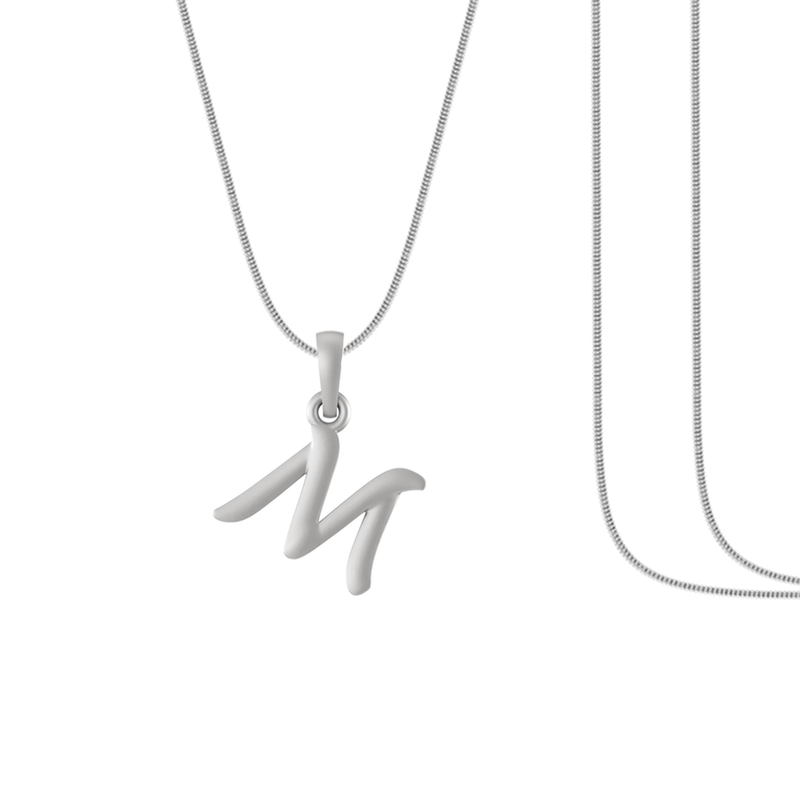 Alphabet Silver Chain Pendant (92.5% purity) for kids by Akshat Sapphire (Snake Chain: 15 Inches)