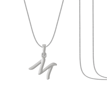 Alphabet Silver Chain Pendant (92.5% purity) for kids by Akshat Sapphire (Snake Chain: 15 Inches)