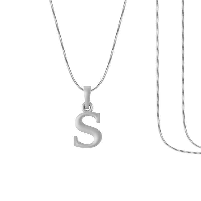 Alphabet Silver Chain Pendant (92.5% purity) for kids upto 4 years by (Snake Chain: 12 Inches)